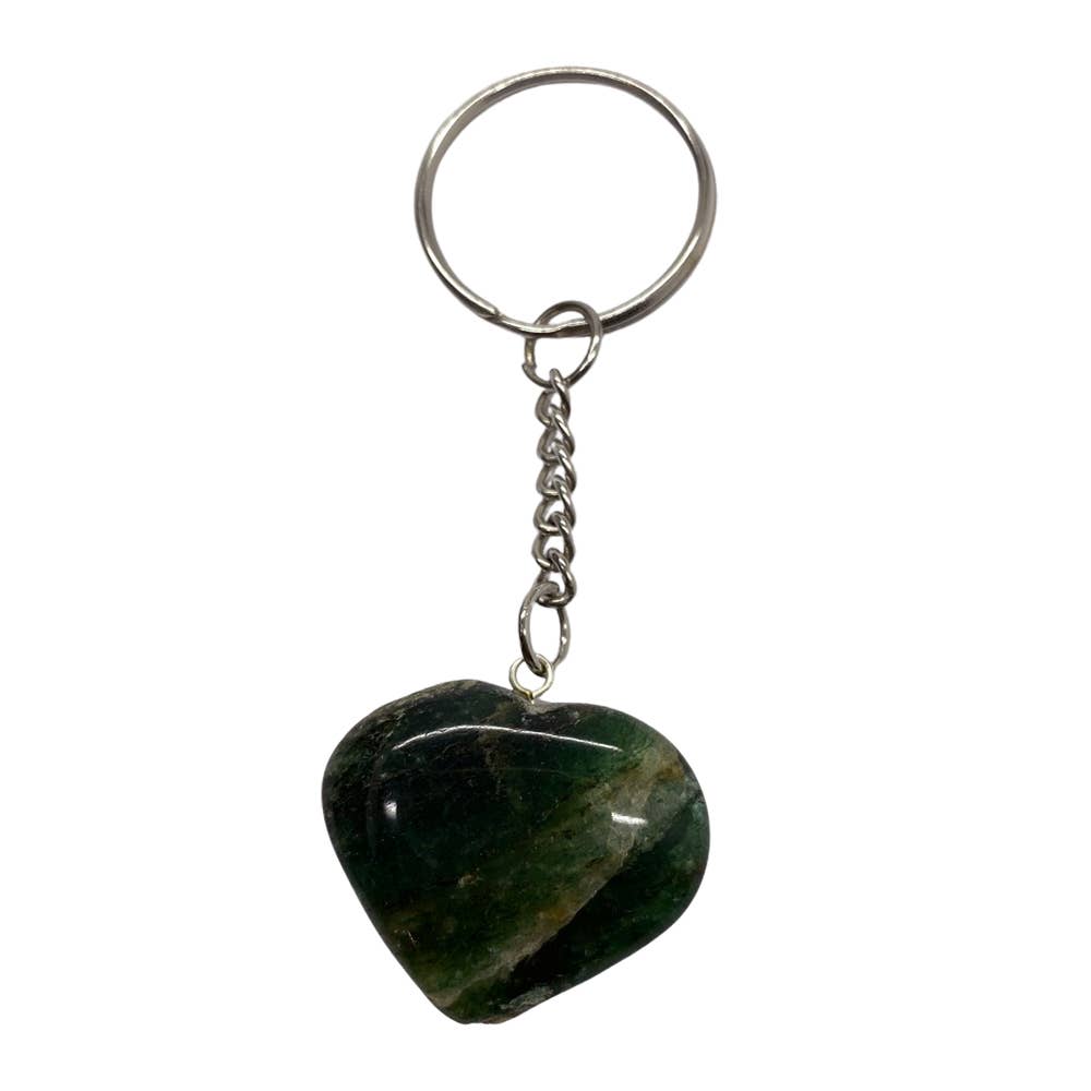 Crystal Heart Keychain, 10x3cm: Green Aventurine
