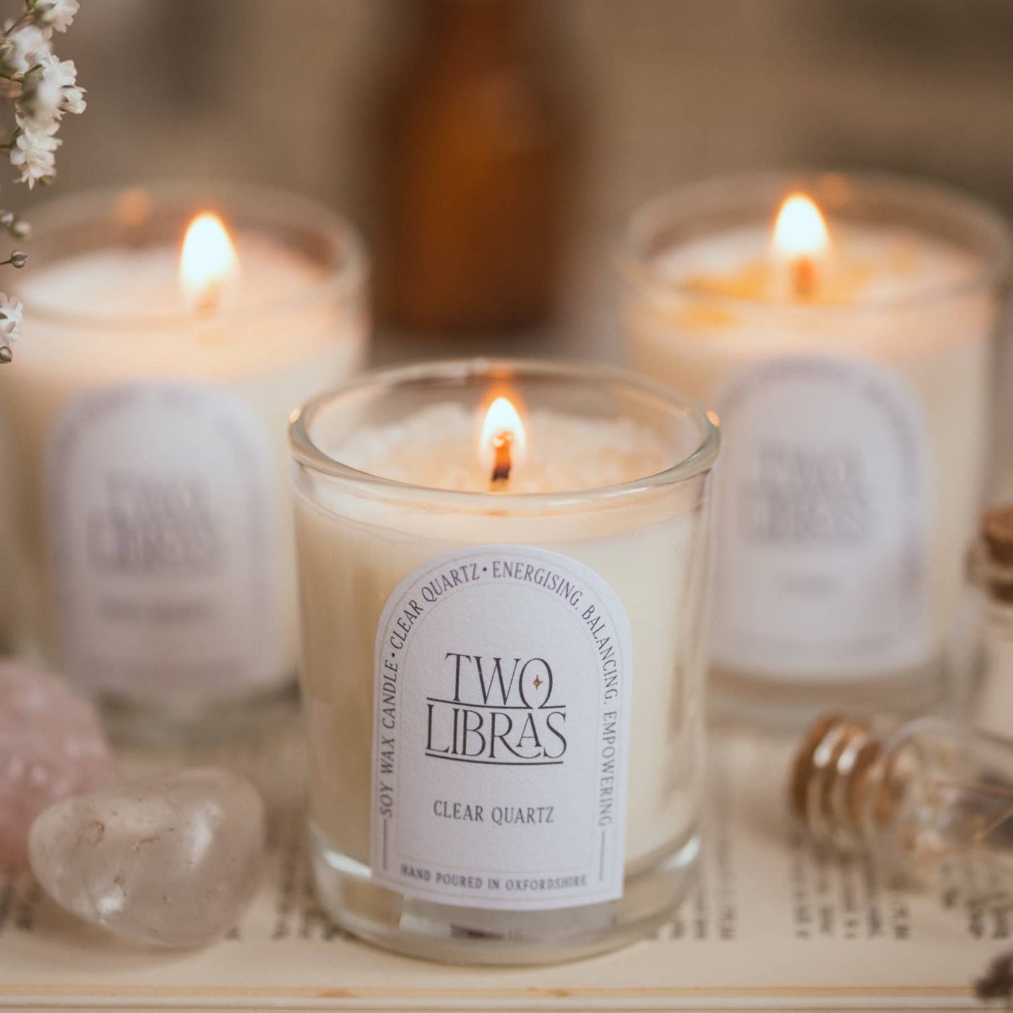 Two Libras: Set of 3 Mini Crystal Intention Candles in Gift Box