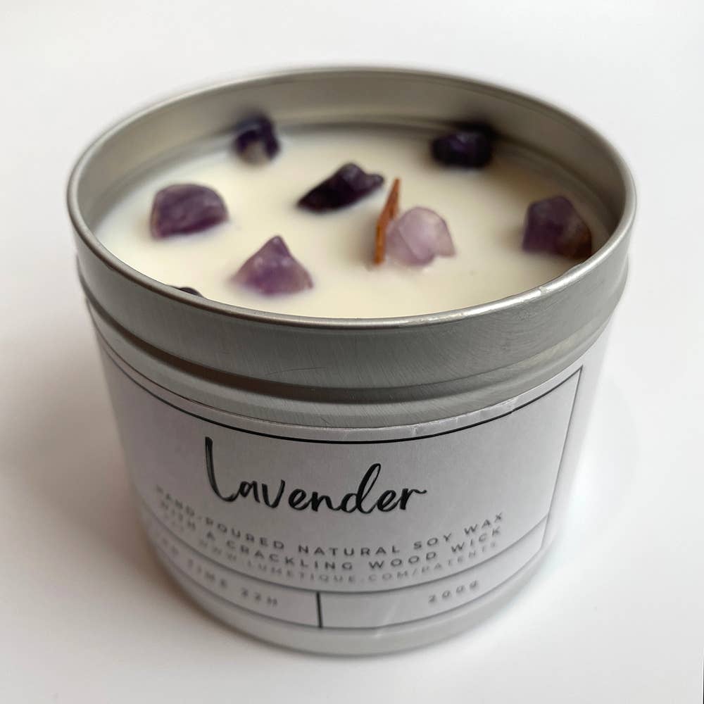 Aluminium Tin Candle: Lavender with Amethyst