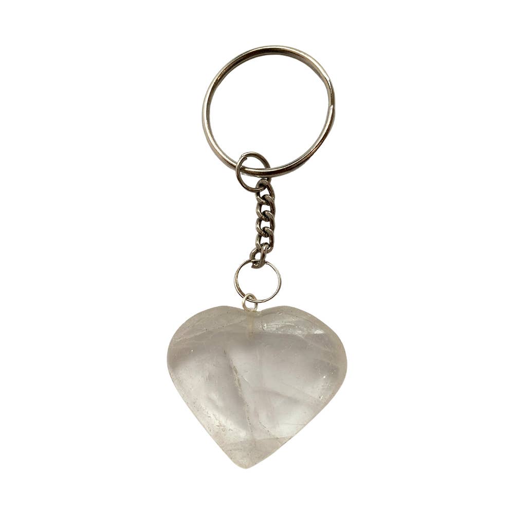 Crystal Heart Keychain, 10x3cm: Clear Quartz