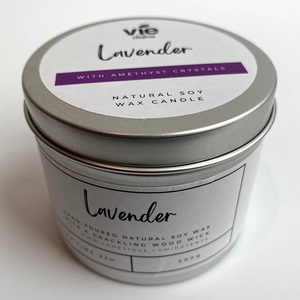Aluminium Tin Candle: Lavender with Amethyst