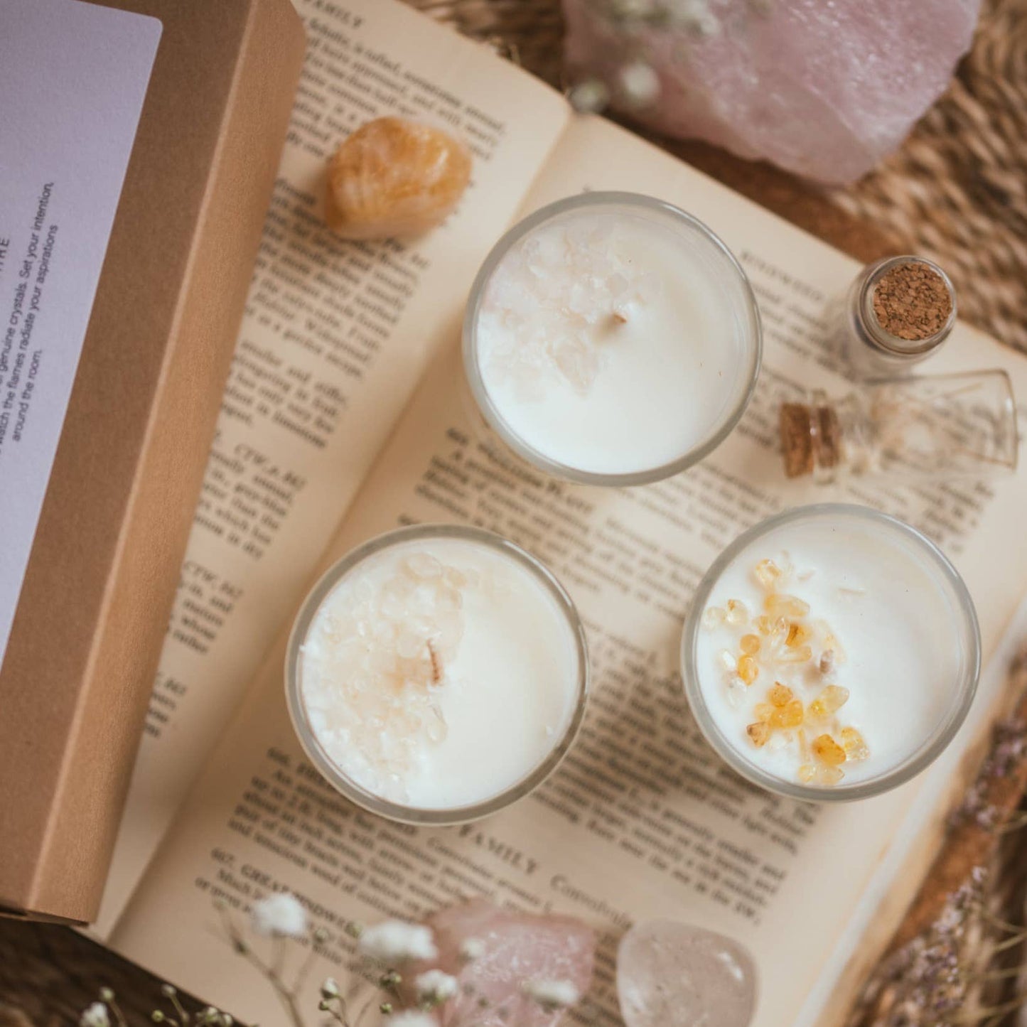 Two Libras: Set of 3 Mini Crystal Intention Candles in Gift Box
