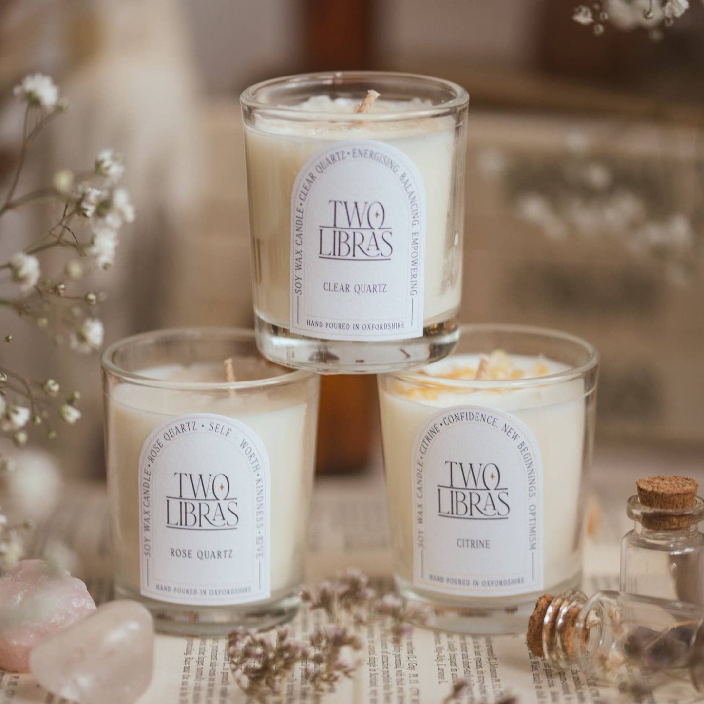 Two Libras: Set of 3 Mini Crystal Intention Candles in Gift Box