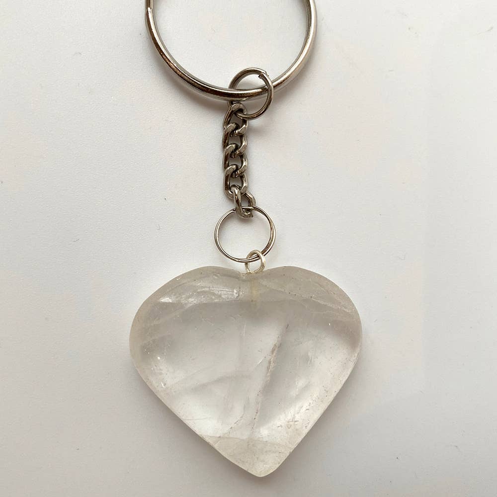 Crystal Heart Keychain, 10x3cm: Clear Quartz