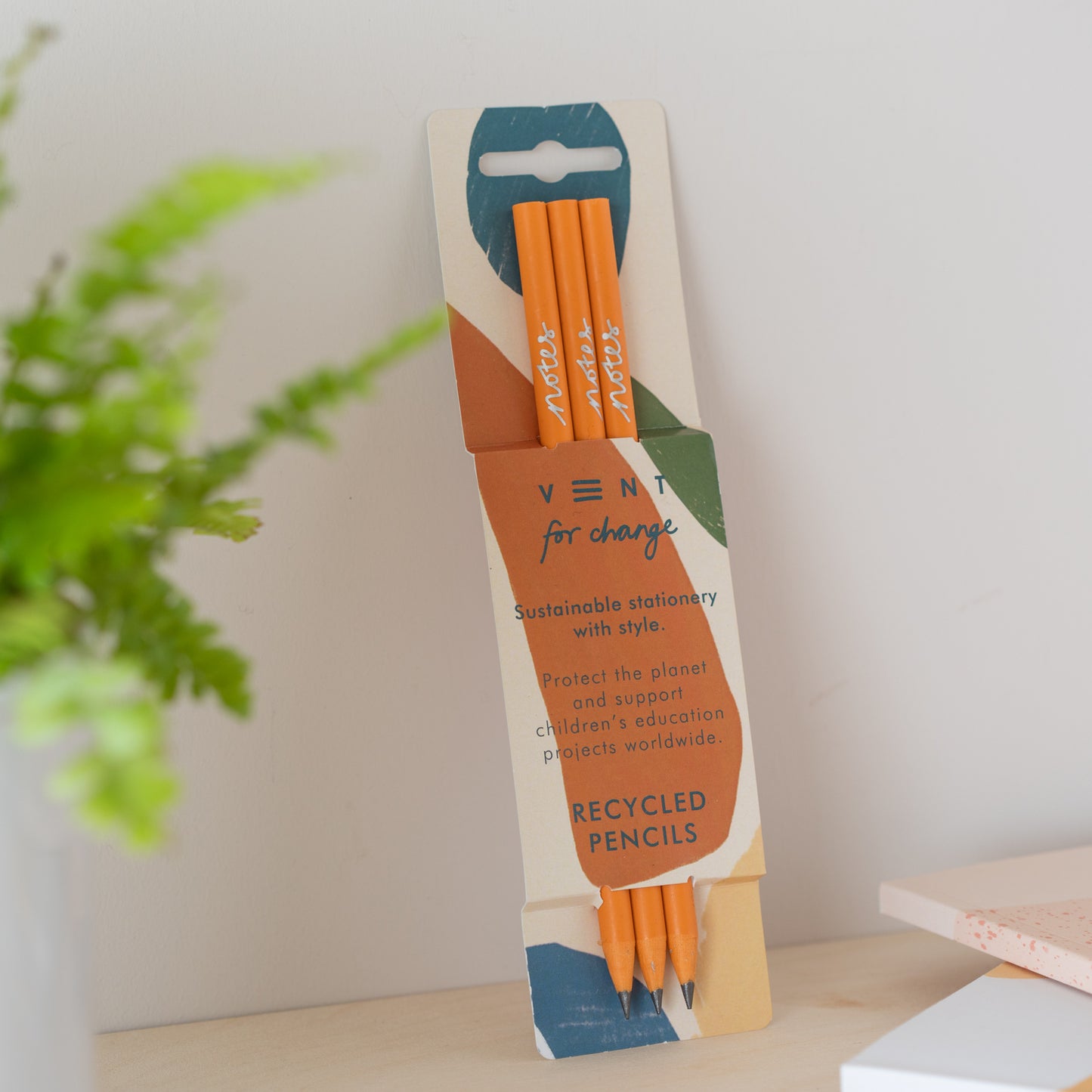 Vent for Change - 3 Orange Recycled Pencils in Earth Notes Sleeve
