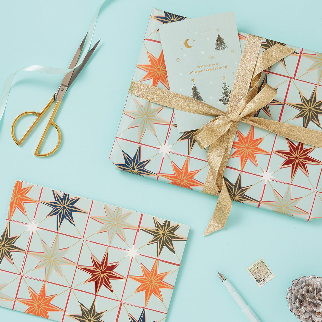 Stars mint gift wrap & Tags