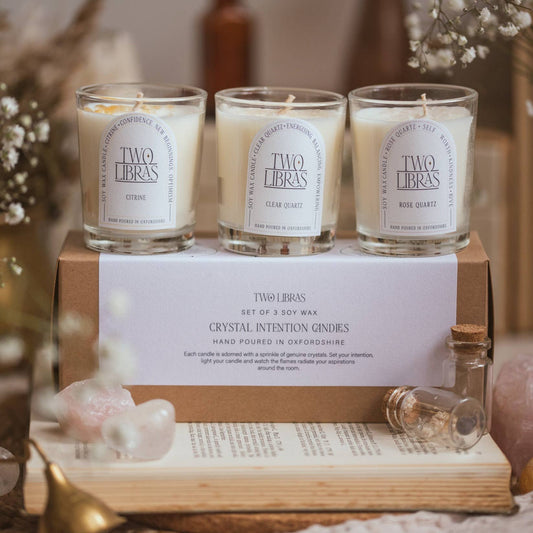 Two Libras: Set of 3 Mini Crystal Intention Candles in Gift Box